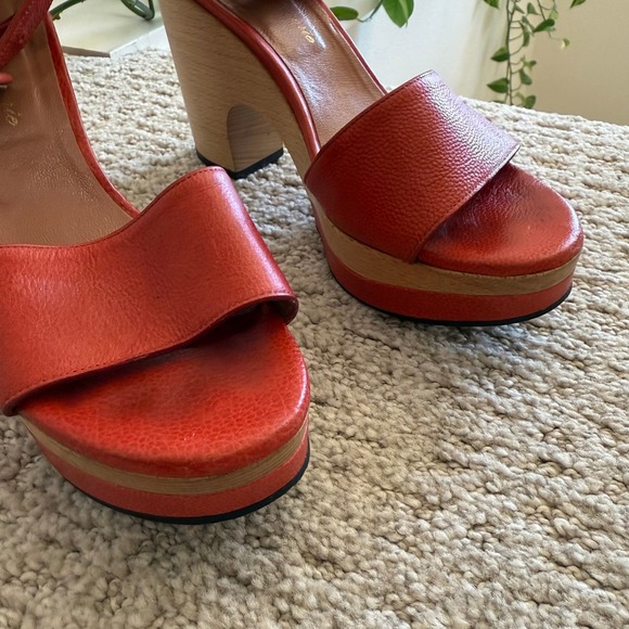 ROBERT CLERGERIE Leather Wood‎ Platform Ankle Strap Heels Sandals Women 5.5 - Picture 3 of 11